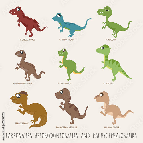 Set of Fabrosaurs hetodontosaurs pachycephalosaurs dinosaurs