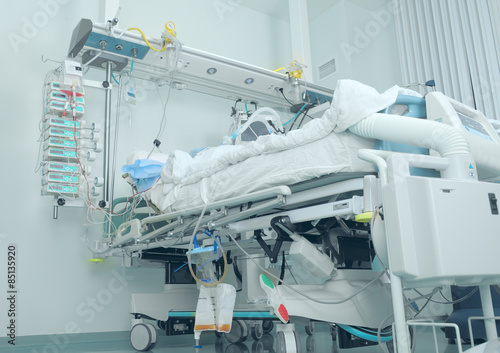 Bed in the intensive care with patient