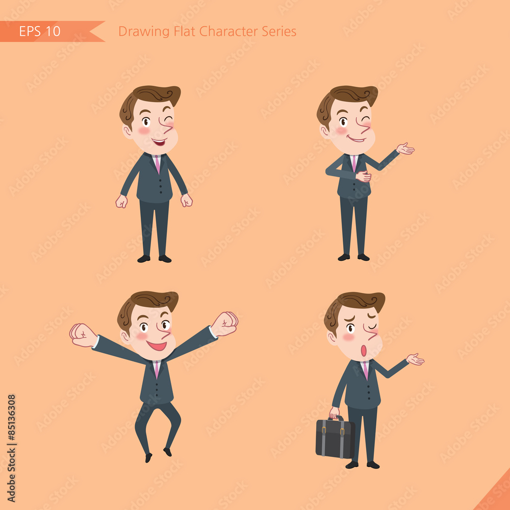 Set of drawing flat character style, business concept handsome office worker activities - businessman, research, office worker, counsel, growth Set of drawing flat character style, business concept handsome office worker activities - businessman, research, office worker, counsel, growth