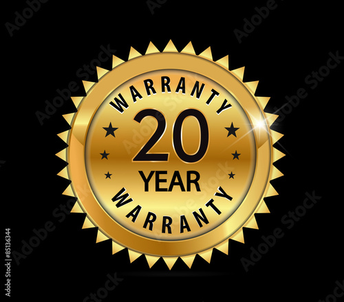 golden metallic 20 year warranty badge - vector eps10