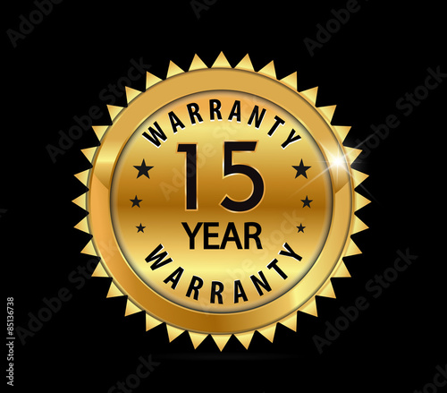 golden metallic 15 year warranty badge - vector eps10