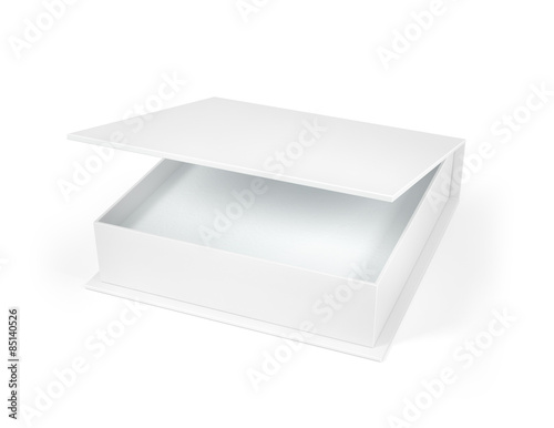 Open white box, gift wrapping, on a white background.