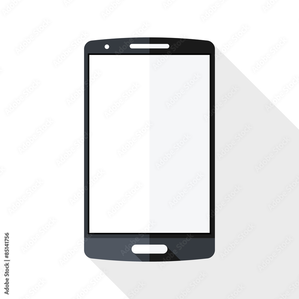 Smart phone icon with long shadow on white background Smart phone icon with long shadow on white background