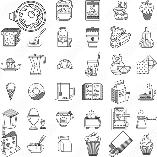 Linear icons vector collection for food