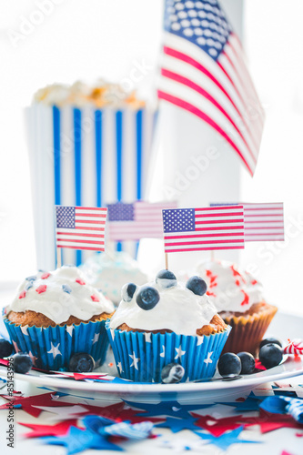 cupcakes with american flags on independence day