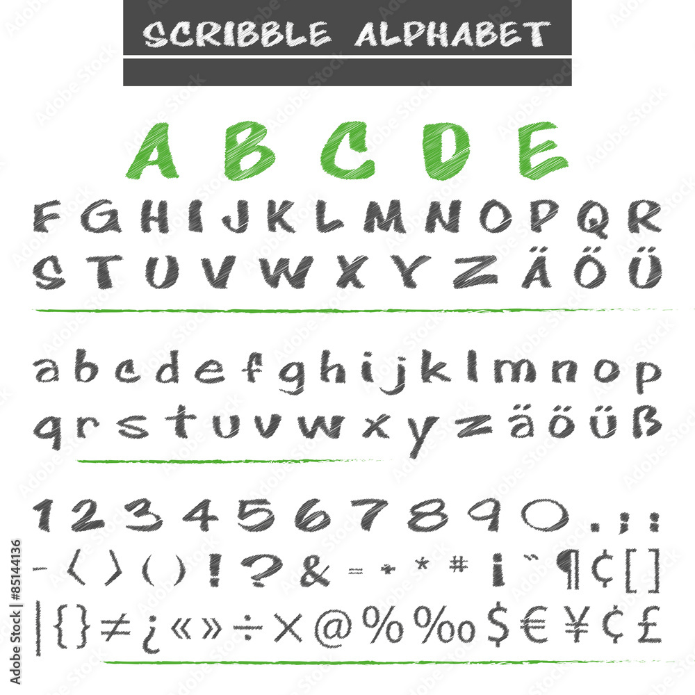 Scribble Schrift | Alphabet | Buchstaben | Satzzeichen