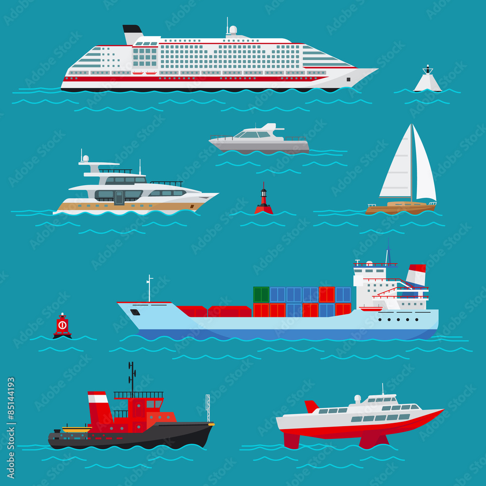 Fototapeta premium Sea ships flat icons