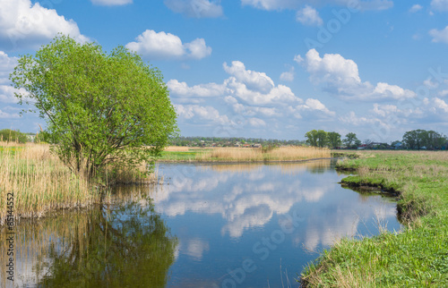 Spring landscape with small river Kagamlik in central Ukraine