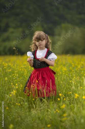 Obraz na płótnie Bambina con abito tradizionale nel campo di fiori w salonie