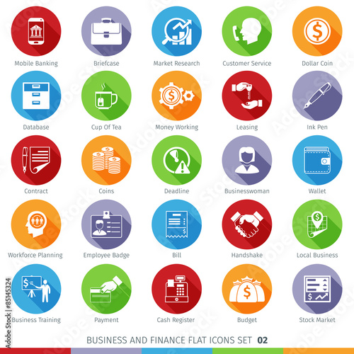 Business and Finance Long Shadow Flat Icons Set 02