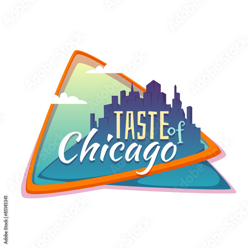 Taste of Chicago banner. Flat town with title. Vector