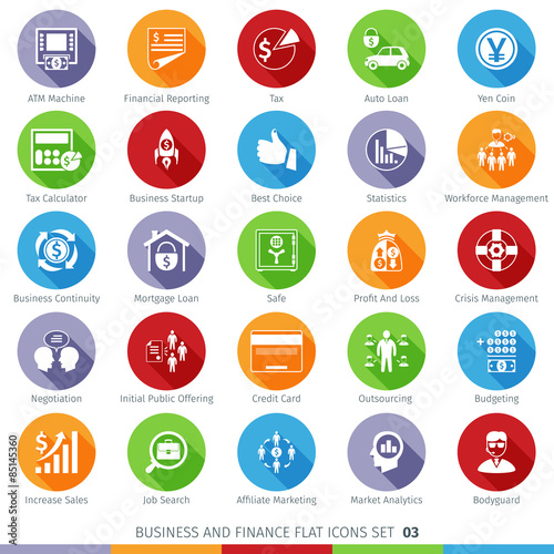 Business and Finance Long Shadow Flat Icons Set 03