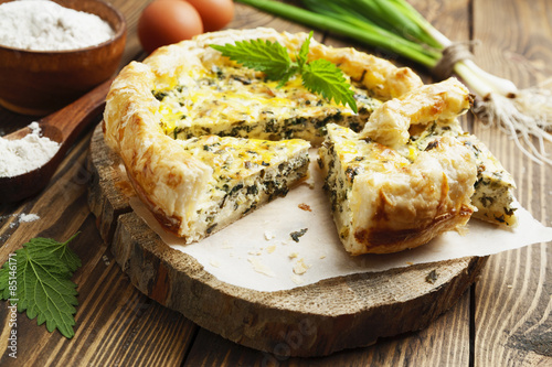 Pie with nettles and spring onion