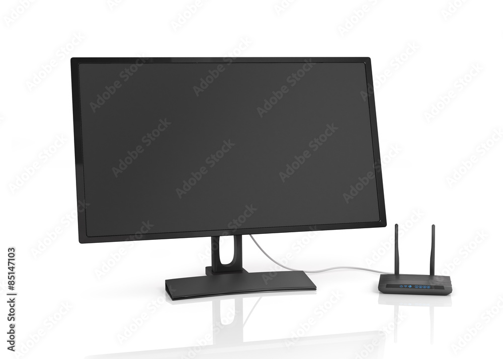 Computer, Wireless Router. Computer, Wireless Router.
