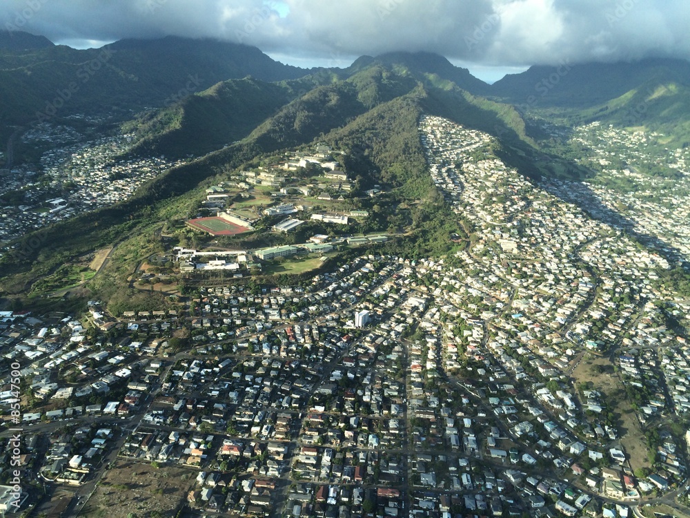Aerial view of Kamehameha School, Kapalama Heights and Liliha Valley