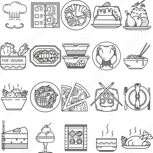Food black line vector icons