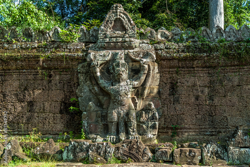 garuda in the wall of the archaeological enclosure of preah khan, siam reap, cambodia