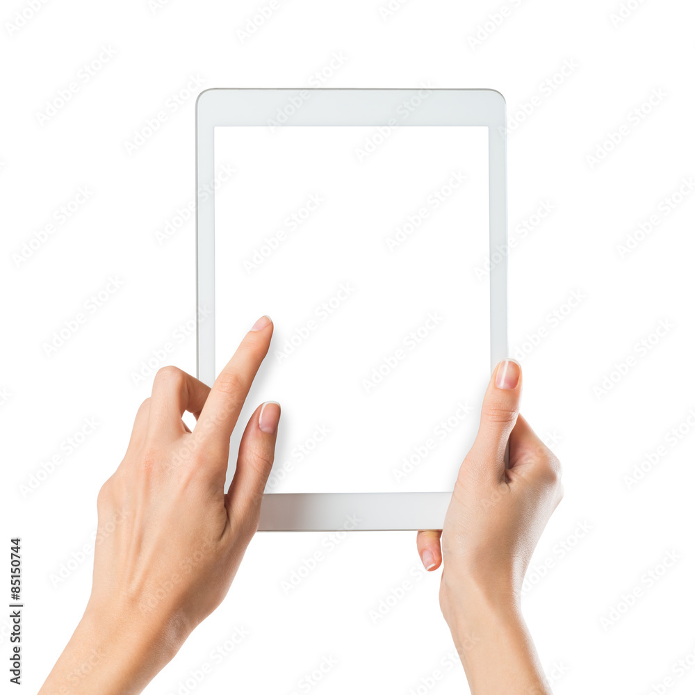 Woman holding digital tablet - obrazy, fototapety, plakaty 