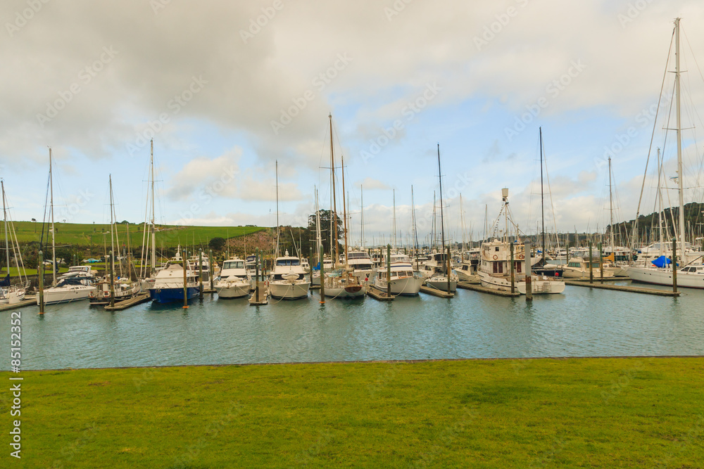 Yachts anchored in the marina, Gulf Harbour, Auckland, New Zealand