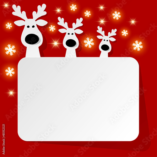 Christmas Reindeer on a red background with snowflakes