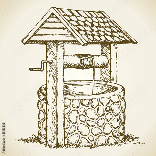 Ancient well. Vector drawing