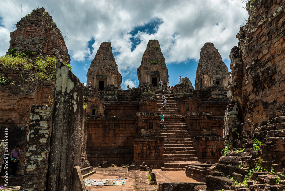 sight of the central prasat in the archaeological pre rup place in siam reap, cambodia