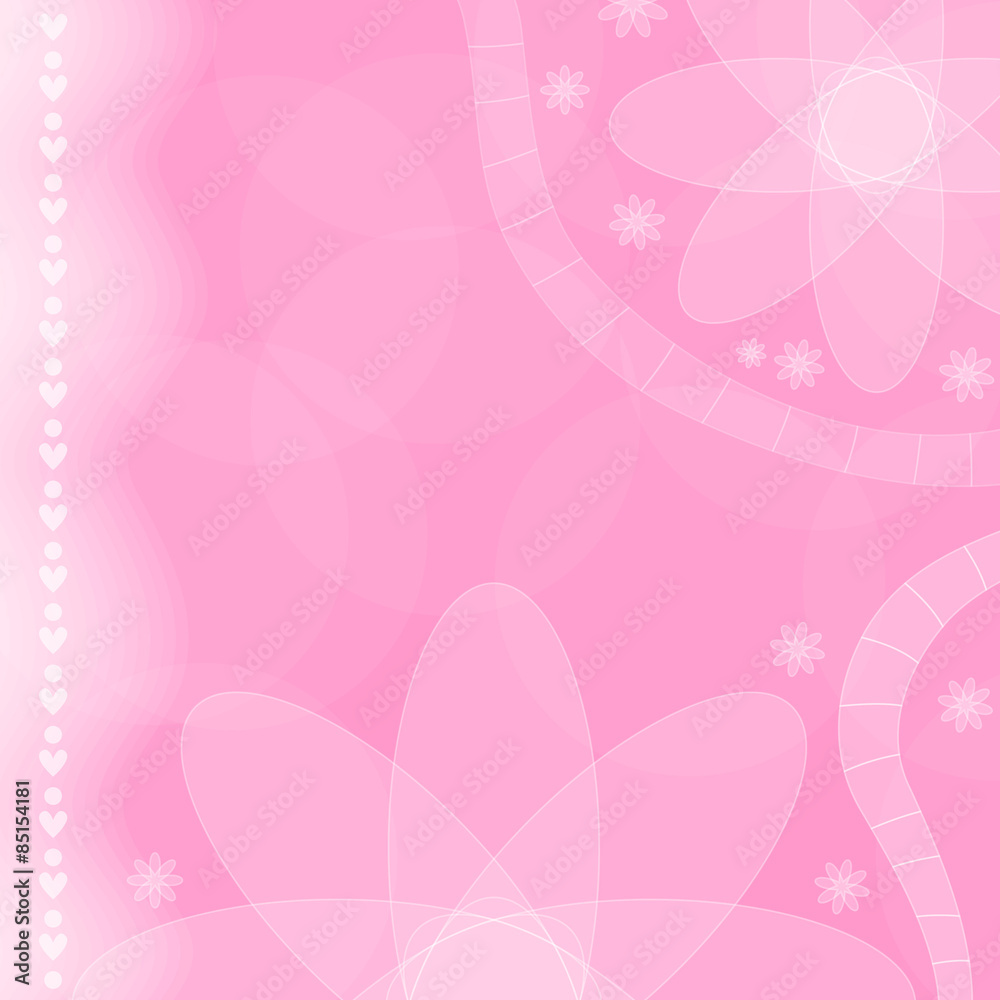 Romanti pink background with flowers and hearts