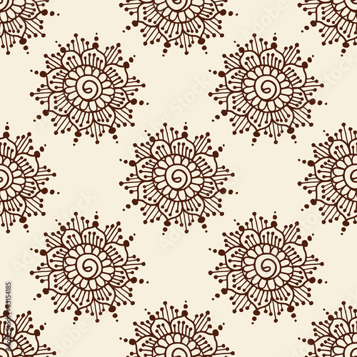 Indian style seamless pattern with ethnic flowers. Background for textile or wrapping paper.