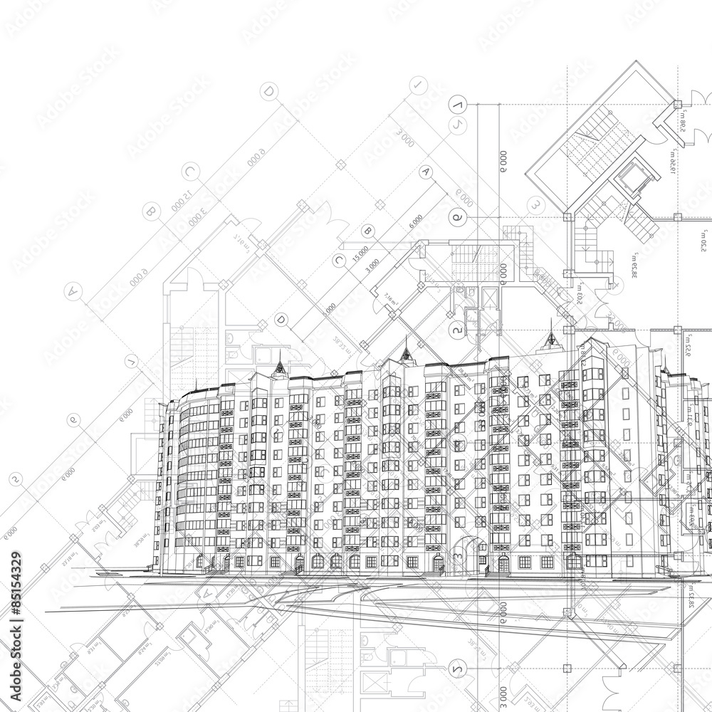 Vector architectural black and white background Stock Vector | Adobe Stock