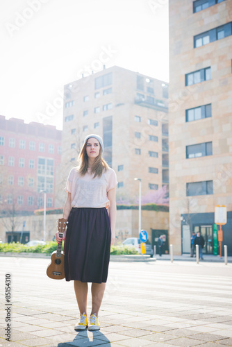 young beautiful blonde hipster woman