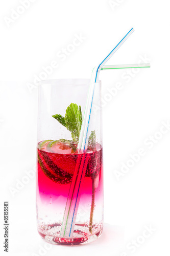 fresh cold cocktail in glass with sliced citus photo