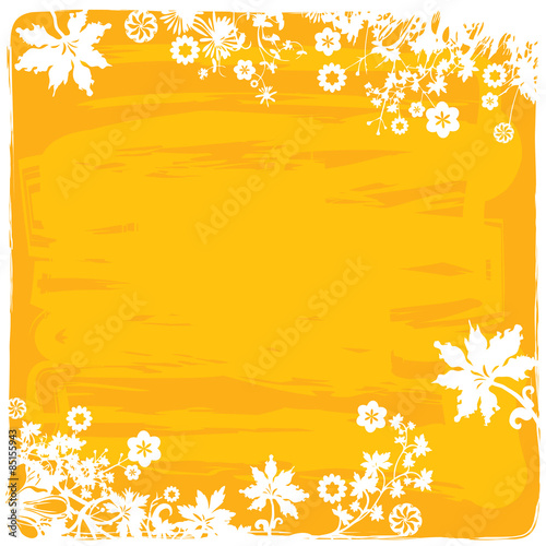 Fond Bordure de Fleurs - Feuillages en Jaune / Orange 