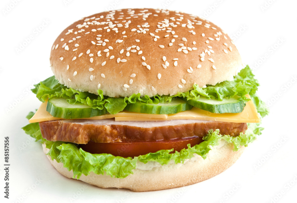 burger with meat and vegetables