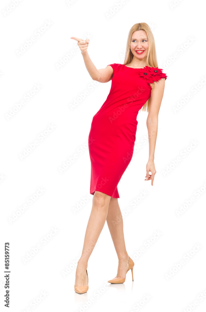 Blond woman in scarlet dress isolated on white Blond woman in scarlet dress isolated on white