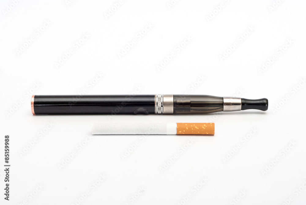 Electronic Cigarette and cigarette against white background Electronic Cigarette and cigarette against white background