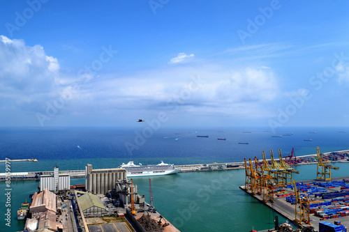 Landscape from bird view of industrial port. Barcelona