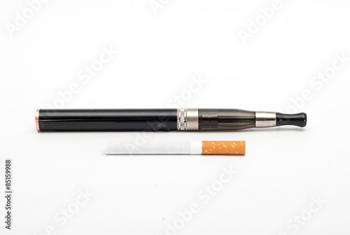 Electronic Cigarette and cigarette against white background