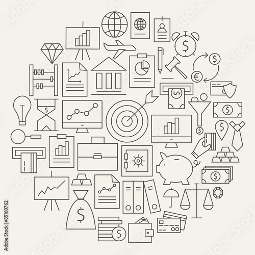 Finance Business Money Line Icons Set Circular Shaped