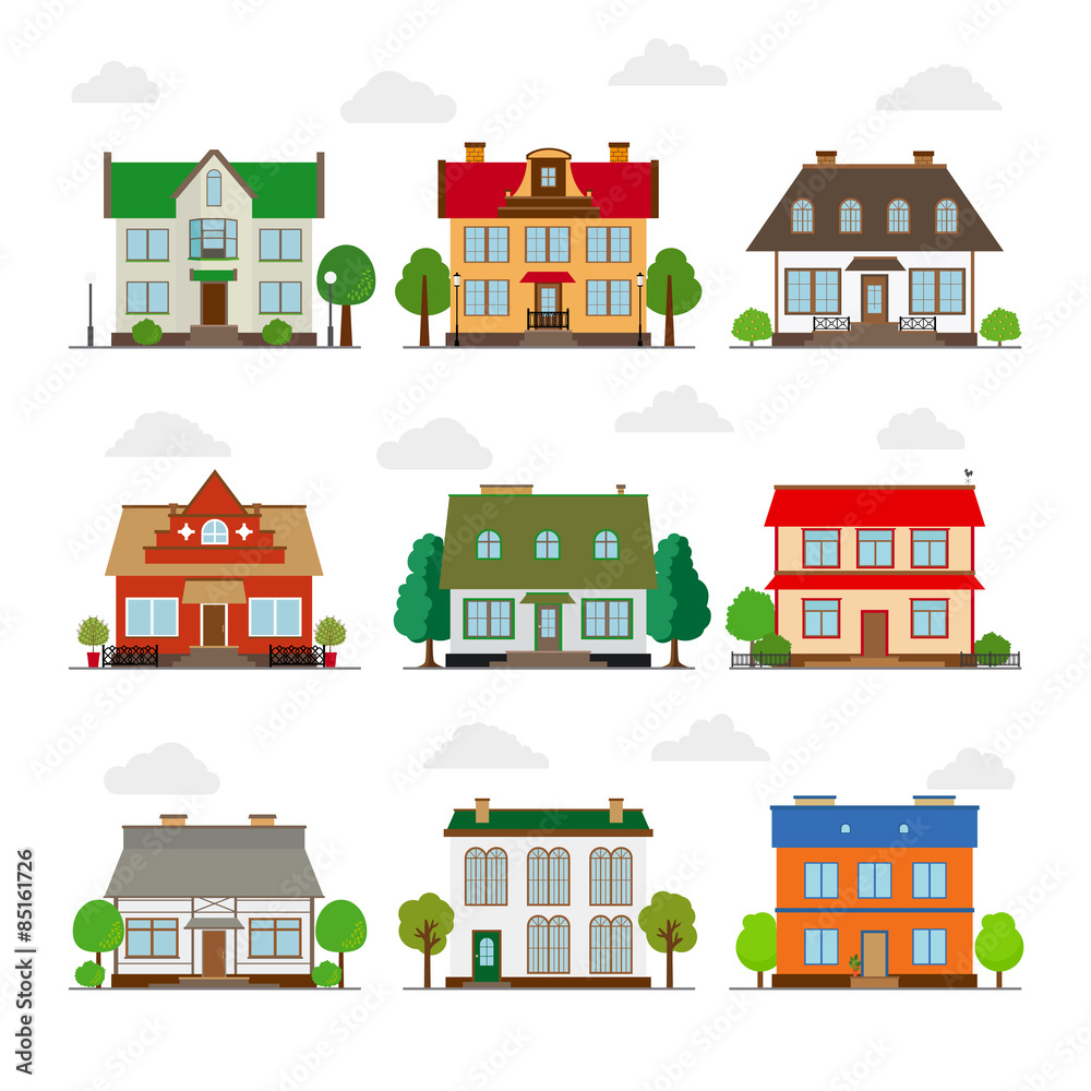 Fototapeta premium Cute houses in flat style