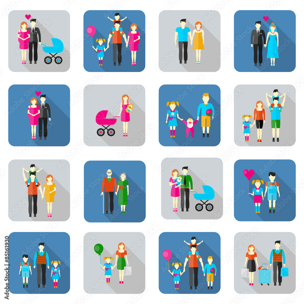 Family and people flat icons