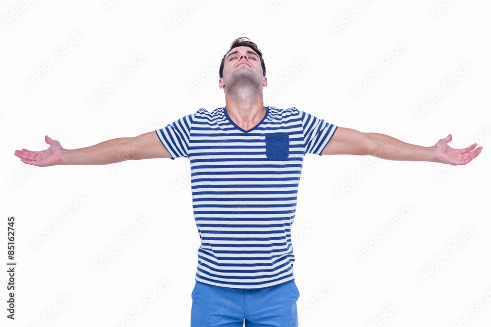 Handsome hipster with arms outstretched Handsome hipster with arms outstretched