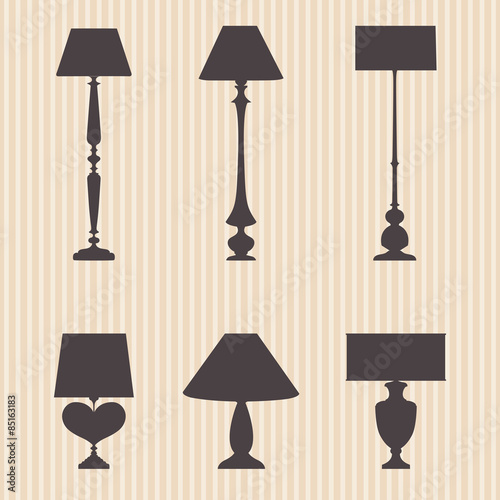 A set of silhouettes of lamps
