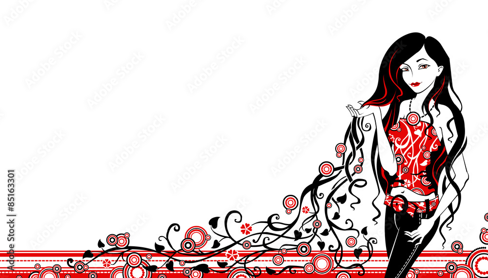Obraz premium Girl with flowers in long hair.