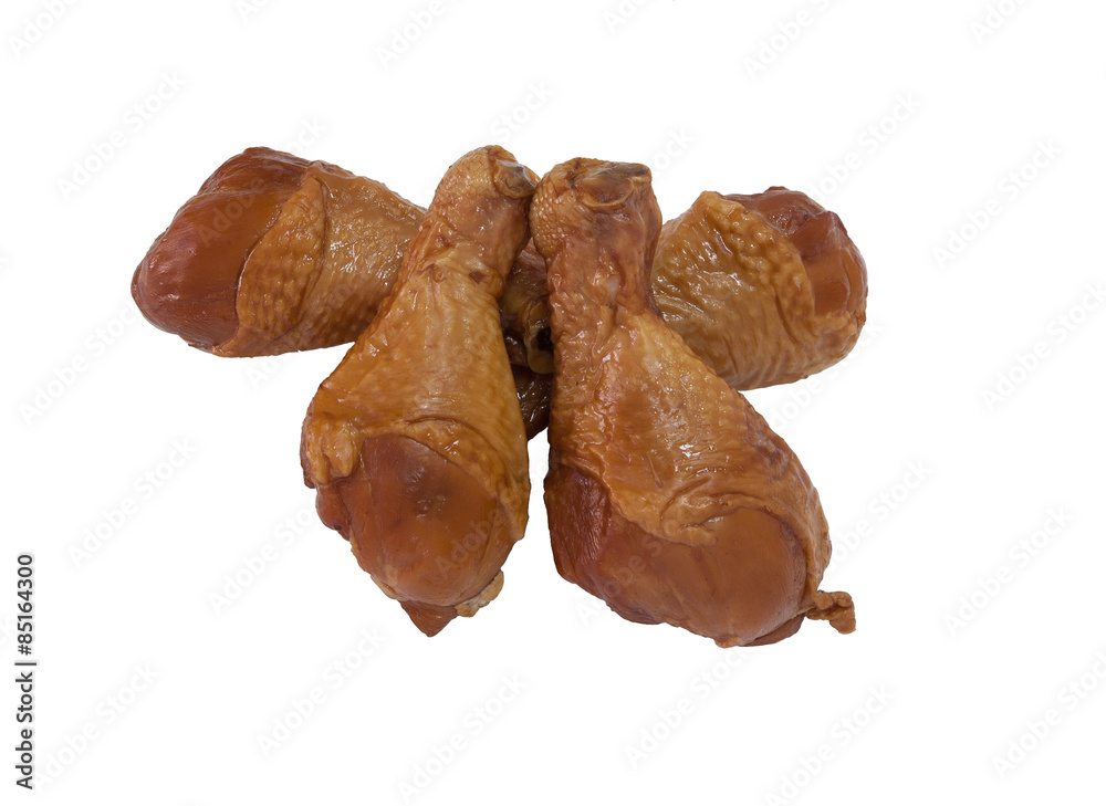 some smoked chicken leg on white background some smoked chicken leg on white background