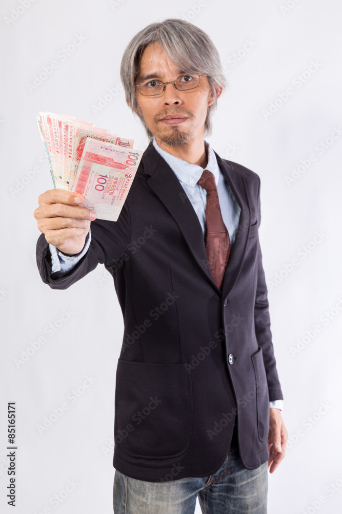 Asian Business man with hongkong Money (HK dollar) Asian Business man with hongkong Money (HK dollar)