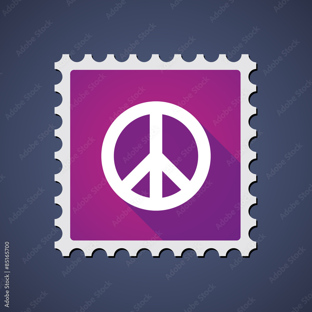 Purple mail stamp icon with a peace sign Purple mail stamp icon with a peace sign