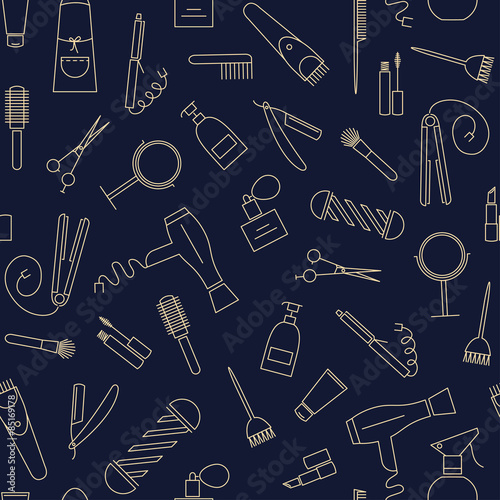Care&Beauty seamless pattern. Barber shop icons.