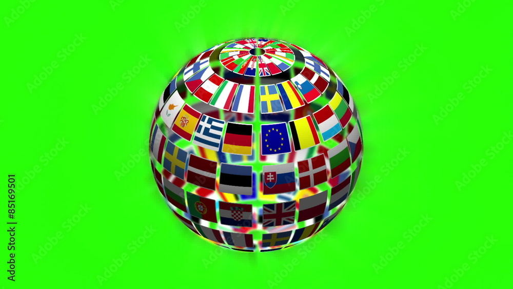 Nationals flags of European country turning on green screen Nationals flags of European country turning on green screen