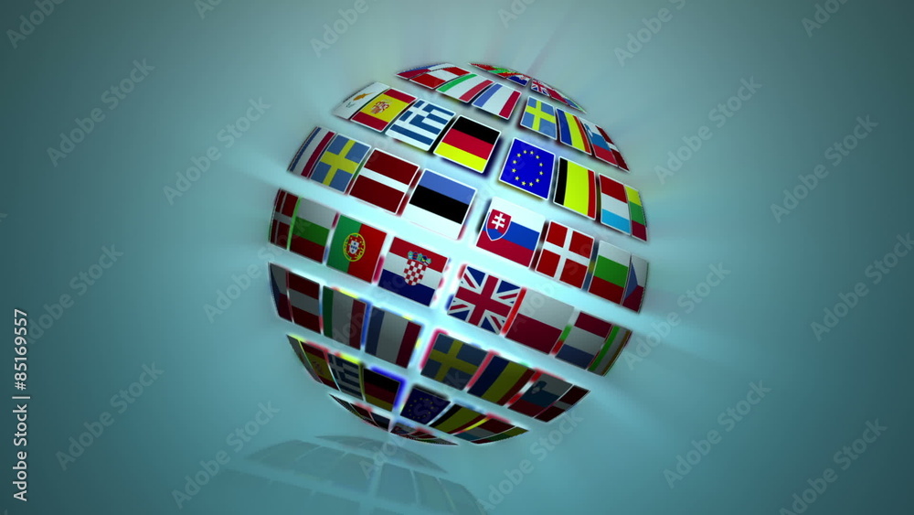 Nationals flags of European country turning on blue background 