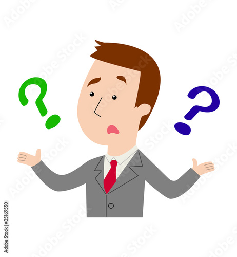 A businessman with questions, complaints and concerns, vector illustration